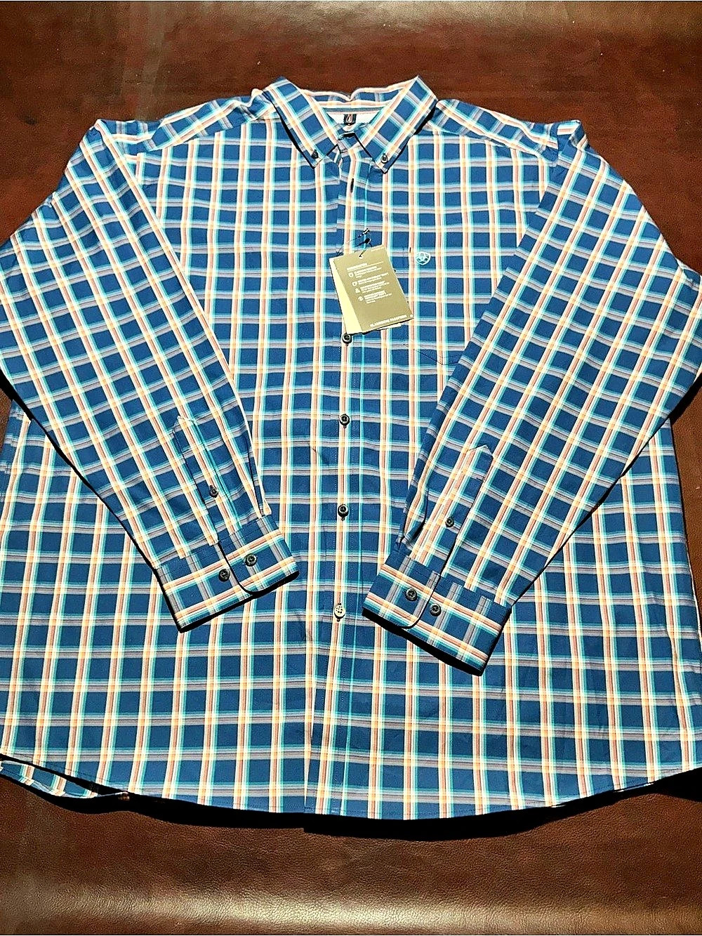 Ariat Pro Series Men's Plaid Button Down Blue & Orange XXL NWT